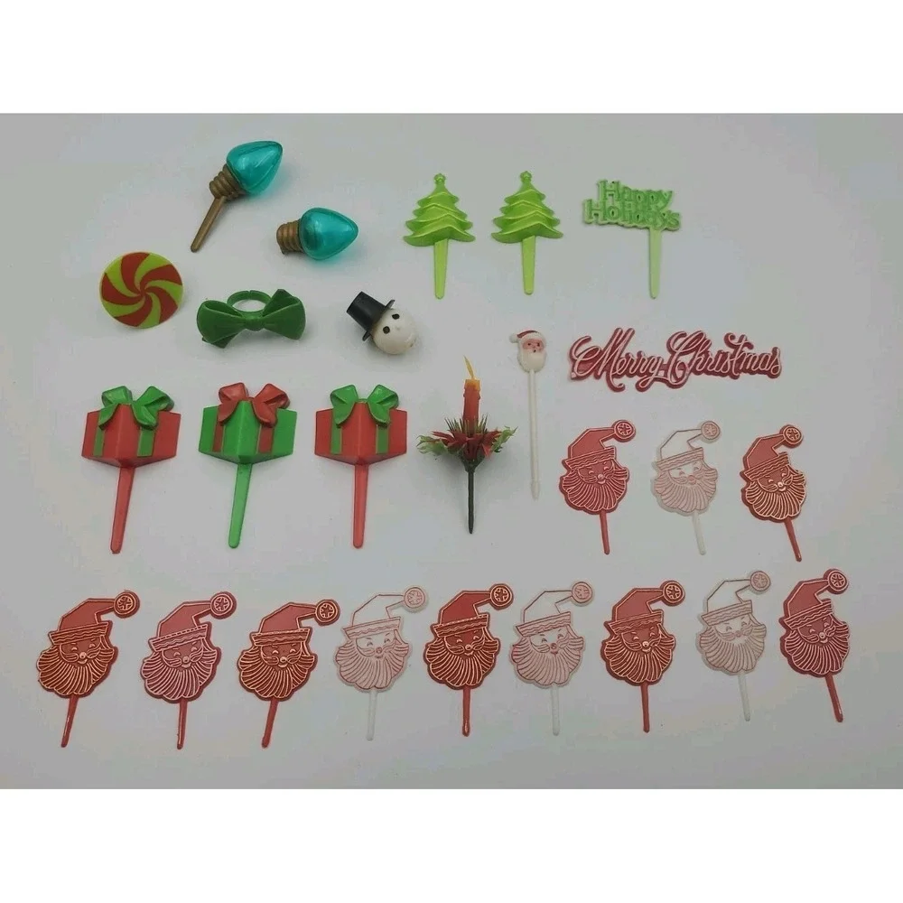 Vintage Lot Of 25 Christmas Holiday Cupcake Picks